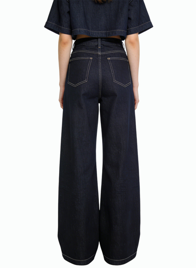 Women's Contrast-stitch Fashionable Wide-leg Jeans