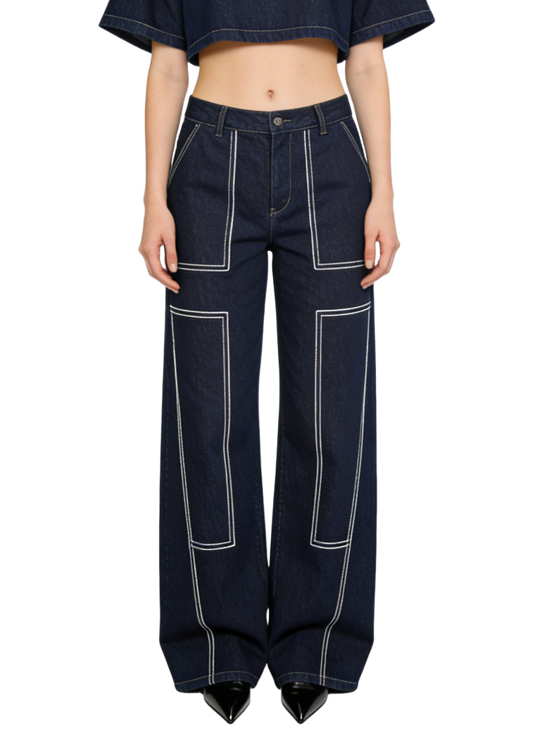 Women's Contrast-stitch Soft Cargo Jeans