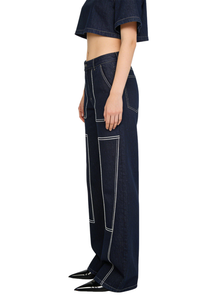 Women's Contrast-stitch Soft Cargo Jeans