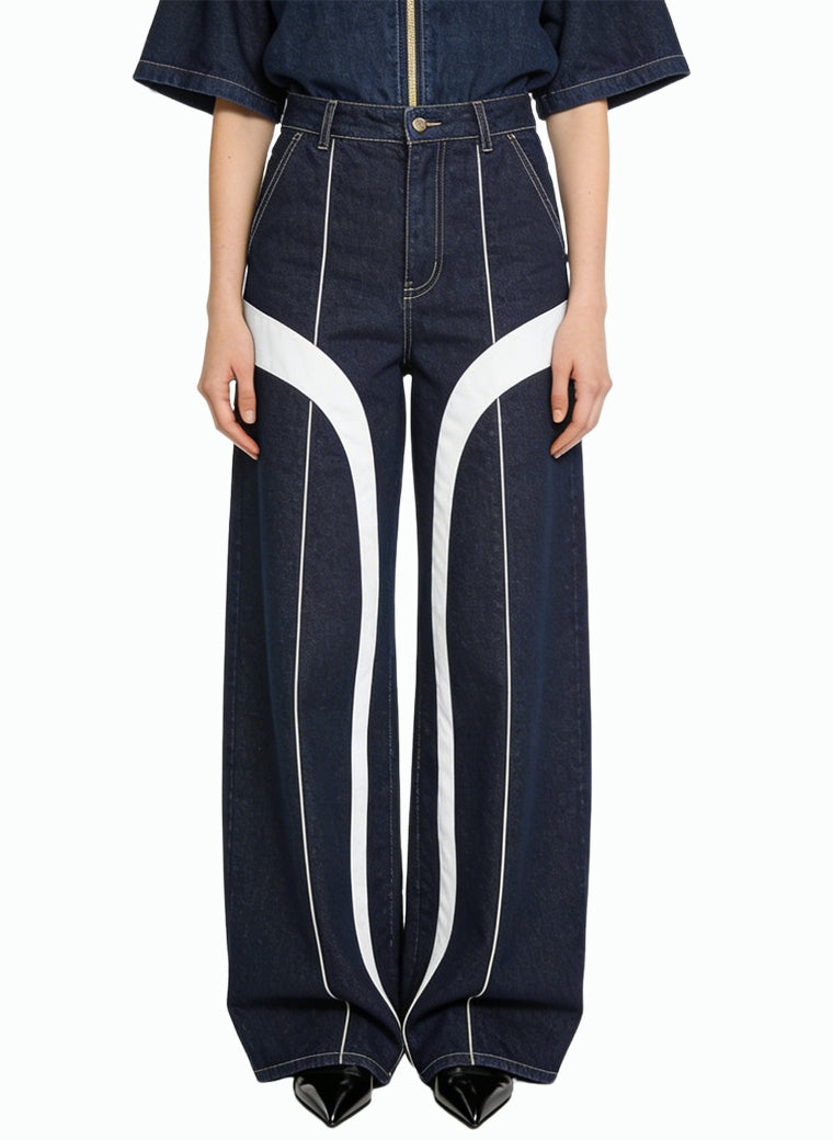 Women's Stripe High-waist Wide-leg Jeans