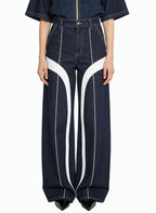 Women's Stripe High-waist Wide-leg Jeans
