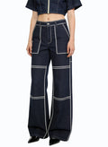 Women's Contrast-stitch High-waist Cargo Jeans
