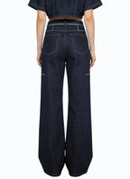Women's Contrast-stitch High-waist Cargo Jeans