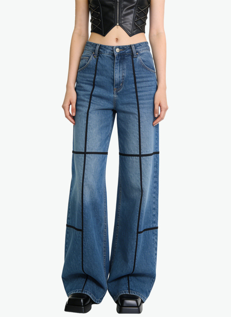 Women's Contrast-stitch Soft Wide-leg Jeans