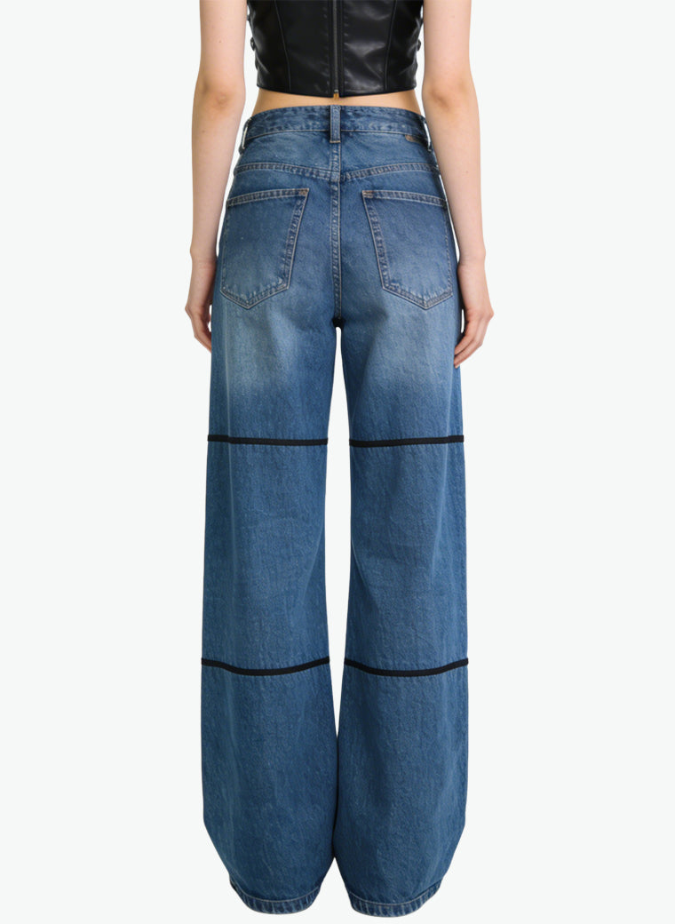 Women's Contrast-stitch Soft Wide-leg Jeans