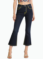 Women's Contrast-stitch Cropped Flared Jeans