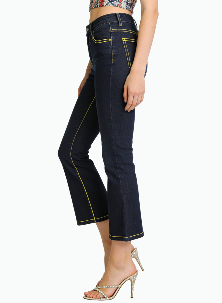 Women's Contrast-stitch Cropped Flared Jeans