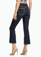 Women's Contrast-stitch Cropped Flared Jeans