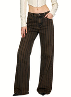 Women's Striped High-waist Wide-leg Jeans