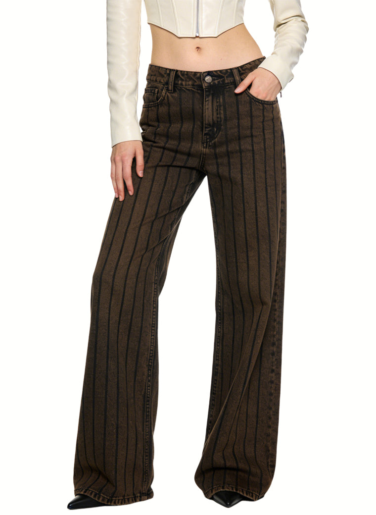 Women's Striped High-waist Wide-leg Jeans