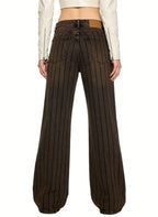 Women's Striped High-waist Wide-leg Jeans