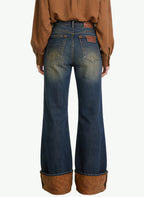 Women's Contrast-cuff High-waist Wide-leg Jeans