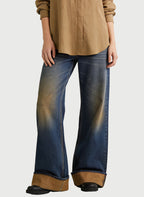 Women's Contrast-cuff Retro Wide-leg Jeans