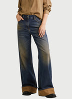 Women's Contrast-cuff Retro Wide-leg Jeans