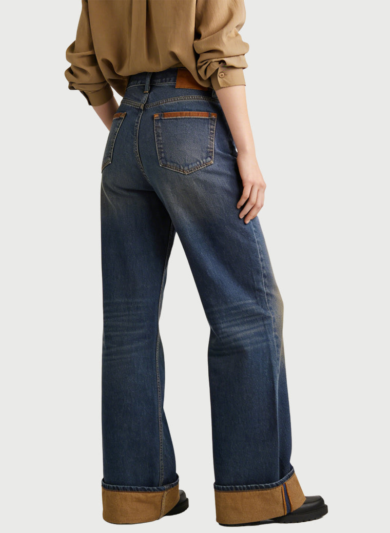 Women's Contrast-cuff Retro Wide-leg Jeans