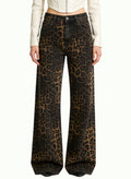 Women's Leopard-print High-waist Wide-leg Jeans