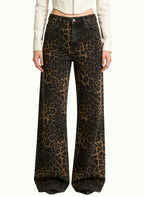 Women's Leopard-print High-waist Wide-leg Jeans