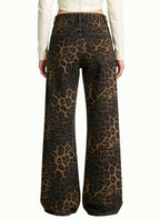 Women's Leopard-print High-waist Wide-leg Jeans