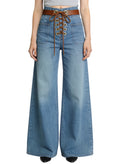 Women's Lace-up Front High-waist Wide-leg Jeans