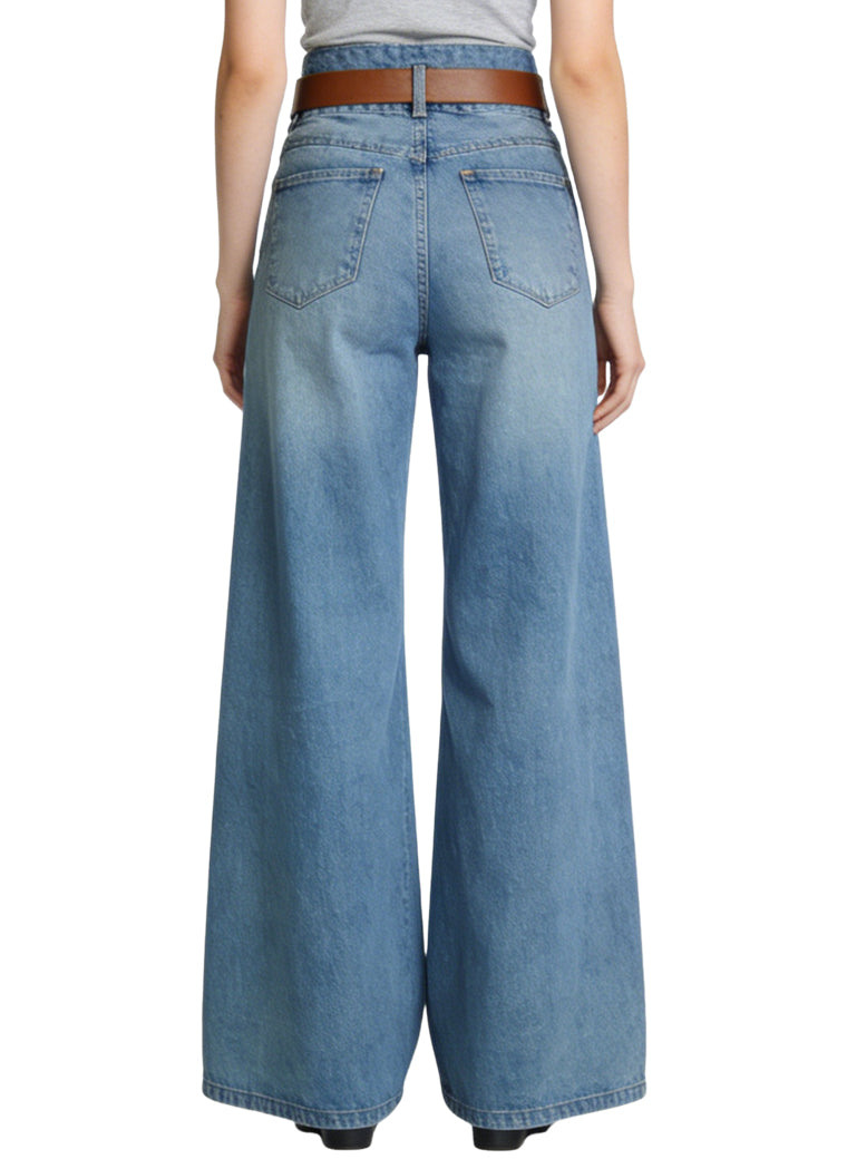 Women's Lace-up Front High-waist Wide-leg Jeans
