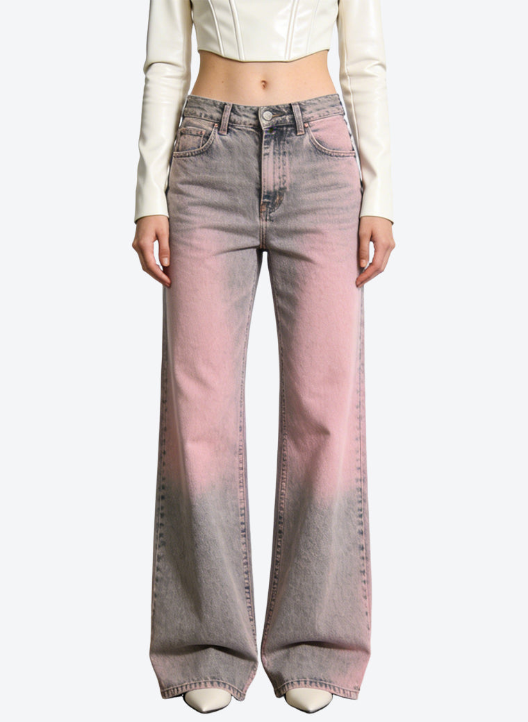 Women's Gradient Ombre High-waist Wide-leg Jeans