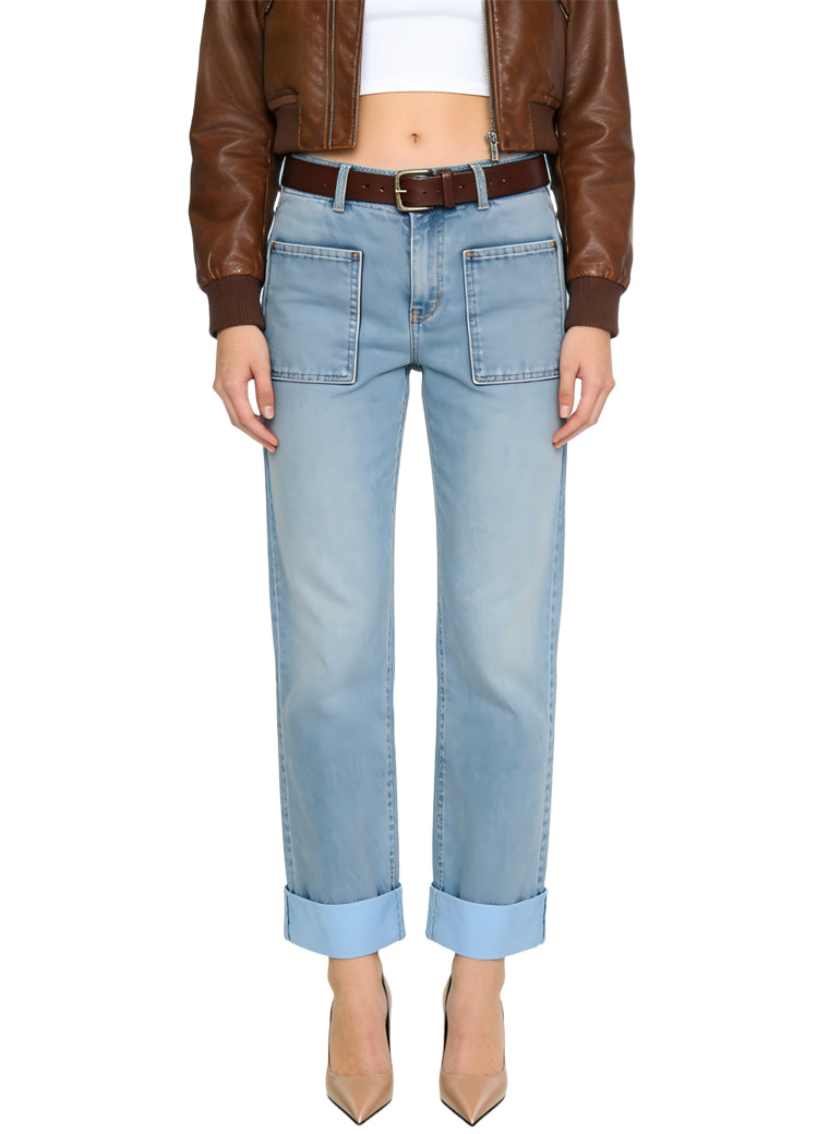 Women's Cuffed Hem High-waist Straight-leg Jeans