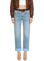 Women's Cuffed Hem High-waist Straight-leg Jeans