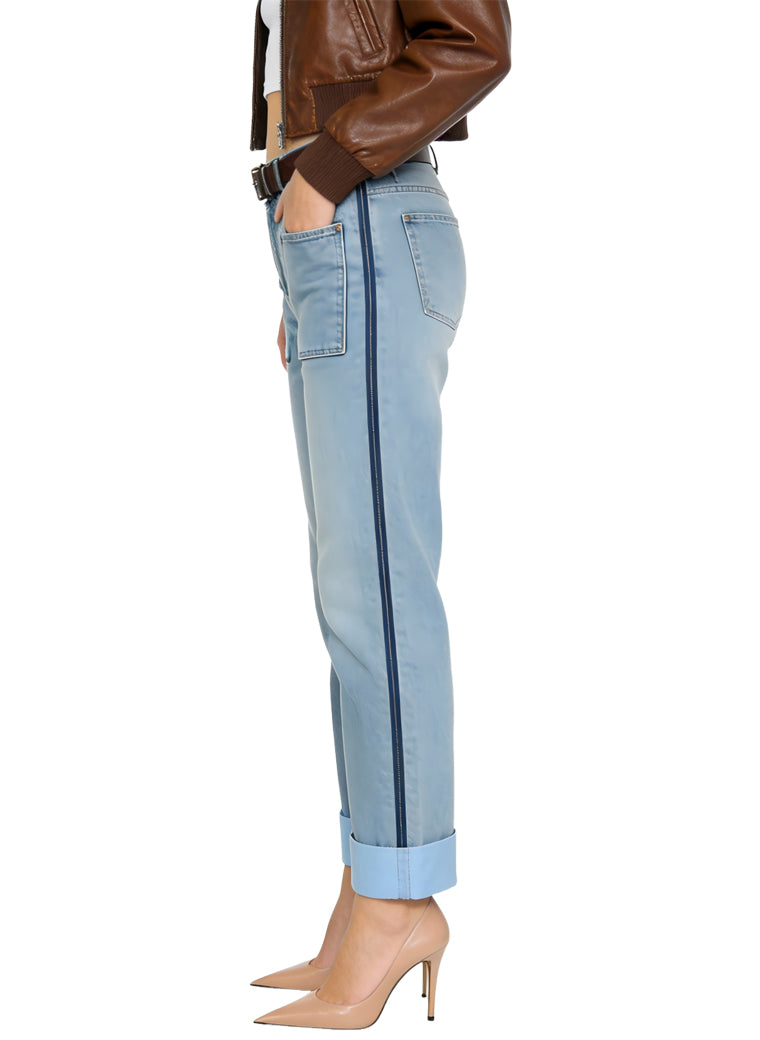 Women's Cuffed Hem High-waist Straight-leg Jeans