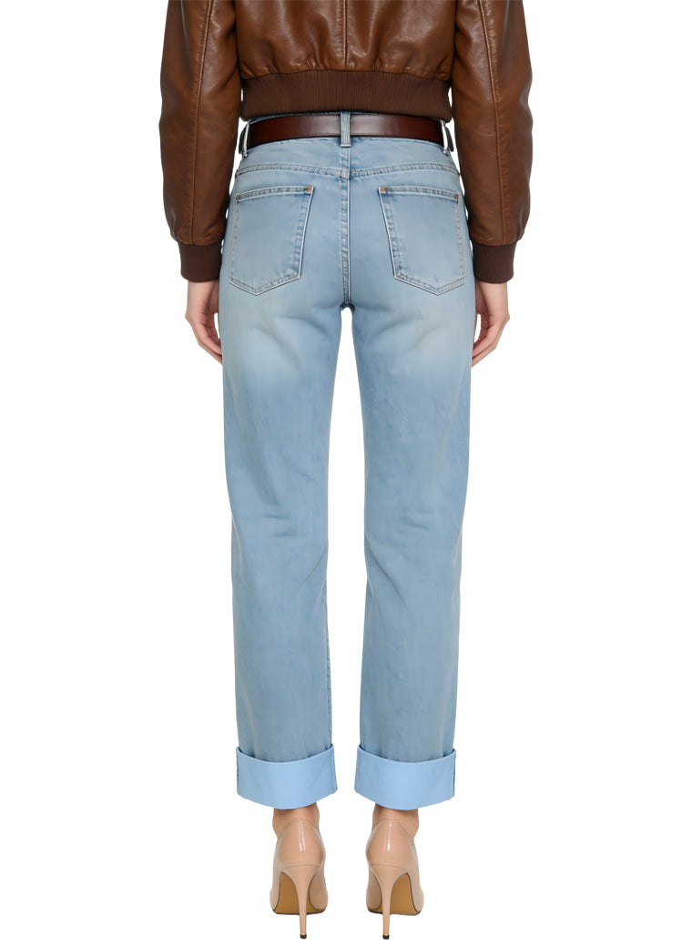 Women's Cuffed Hem High-waist Straight-leg Jeans