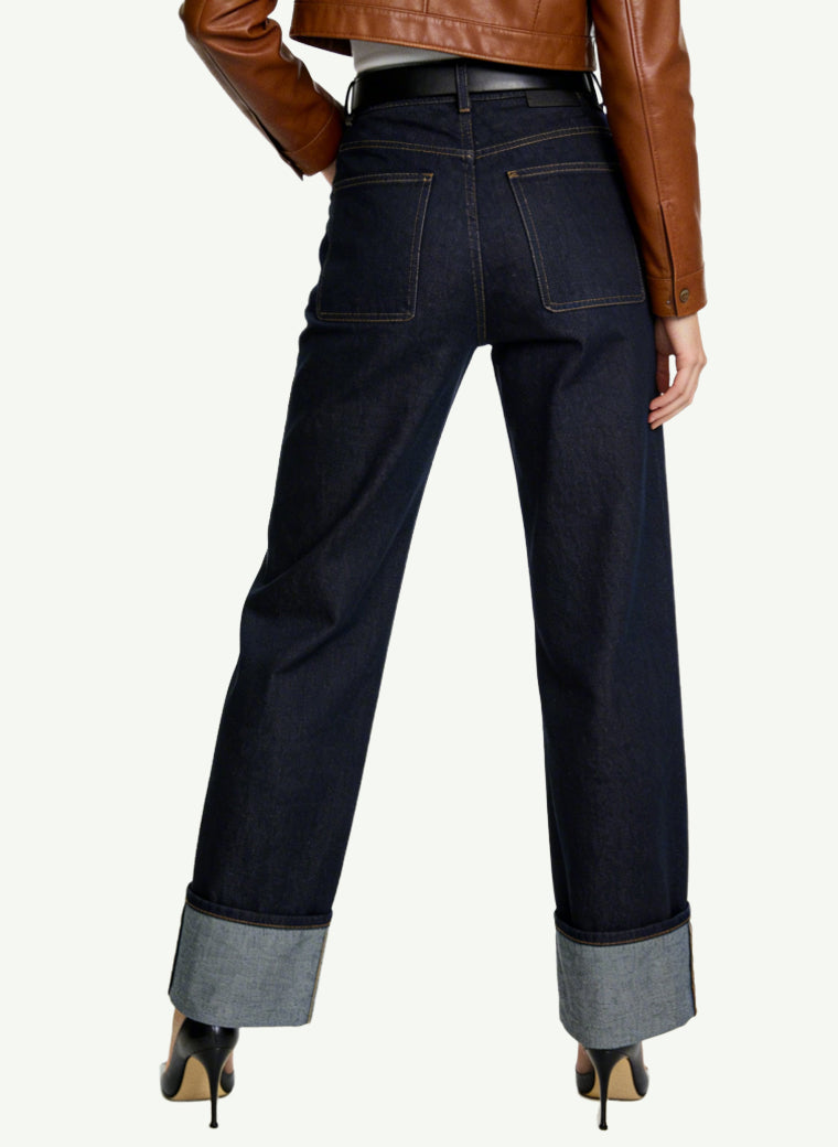Women's Cuffed Hem High-waist Wide-leg Jeans