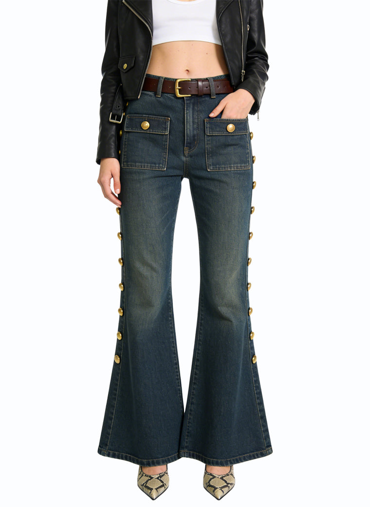 Women's Studded Detail High-waist Flared Jeans