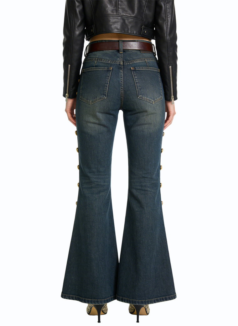 Women's Studded Detail High-waist Flared Jeans