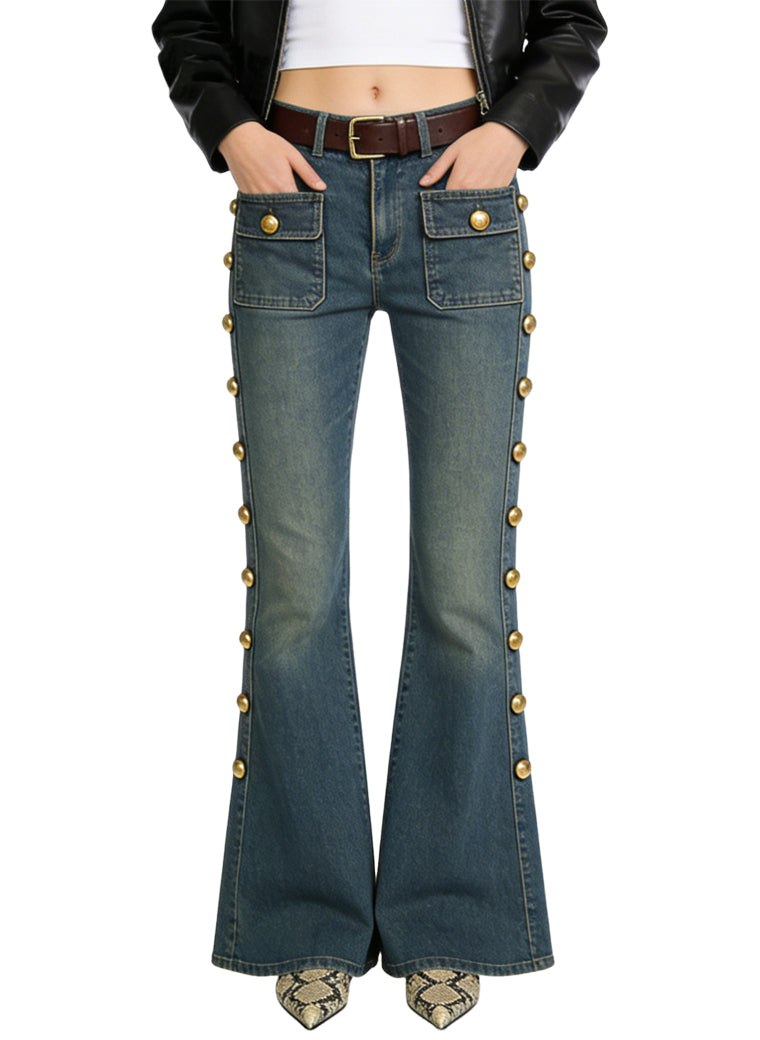 Women's Studded Detail Flared Jeans