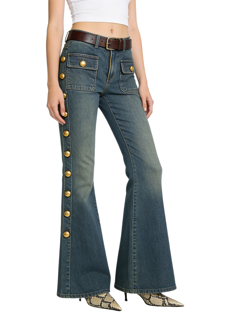 Women's Studded Detail Flared Jeans