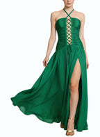 Sexy Halter Cross Long Vacation Style Dress