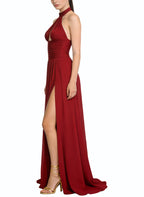 Luxury Halter High Slit Flared Long Dress