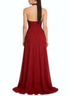 Luxury Halter High Slit Flared Long Dress