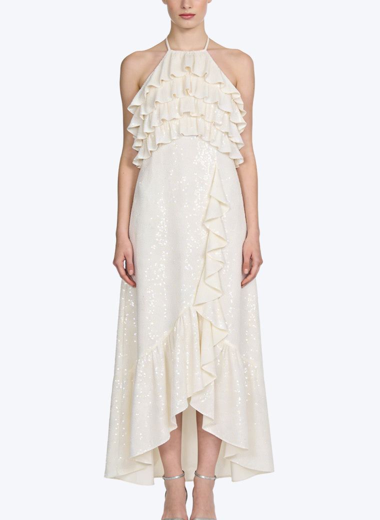 Fashion Halter Asymmetric Hem Long Dress