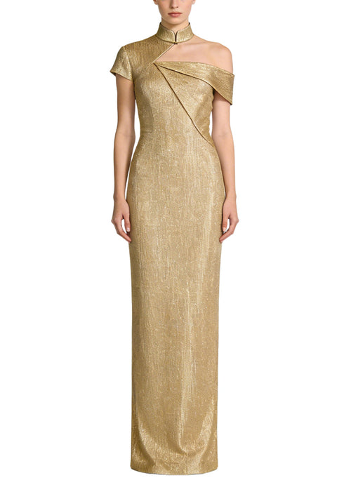 Asymmetrical Short Sleeve Long Formal Dress