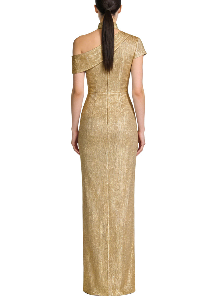 Asymmetrical Short Sleeve Long Formal Dress