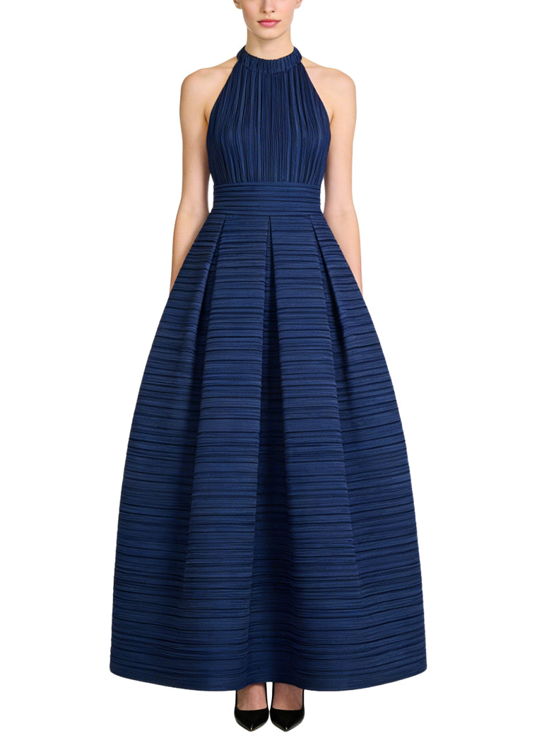 Pleated Flared Long Elegant Banquet Dress