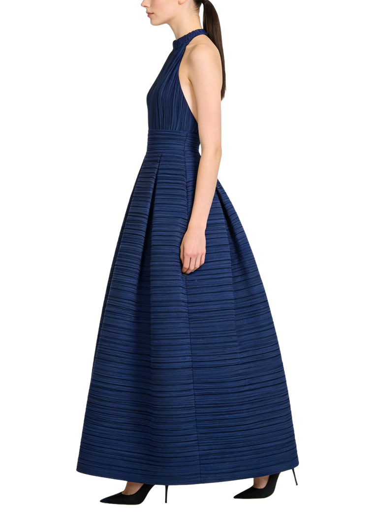 Pleated Flared Long Elegant Banquet Dress