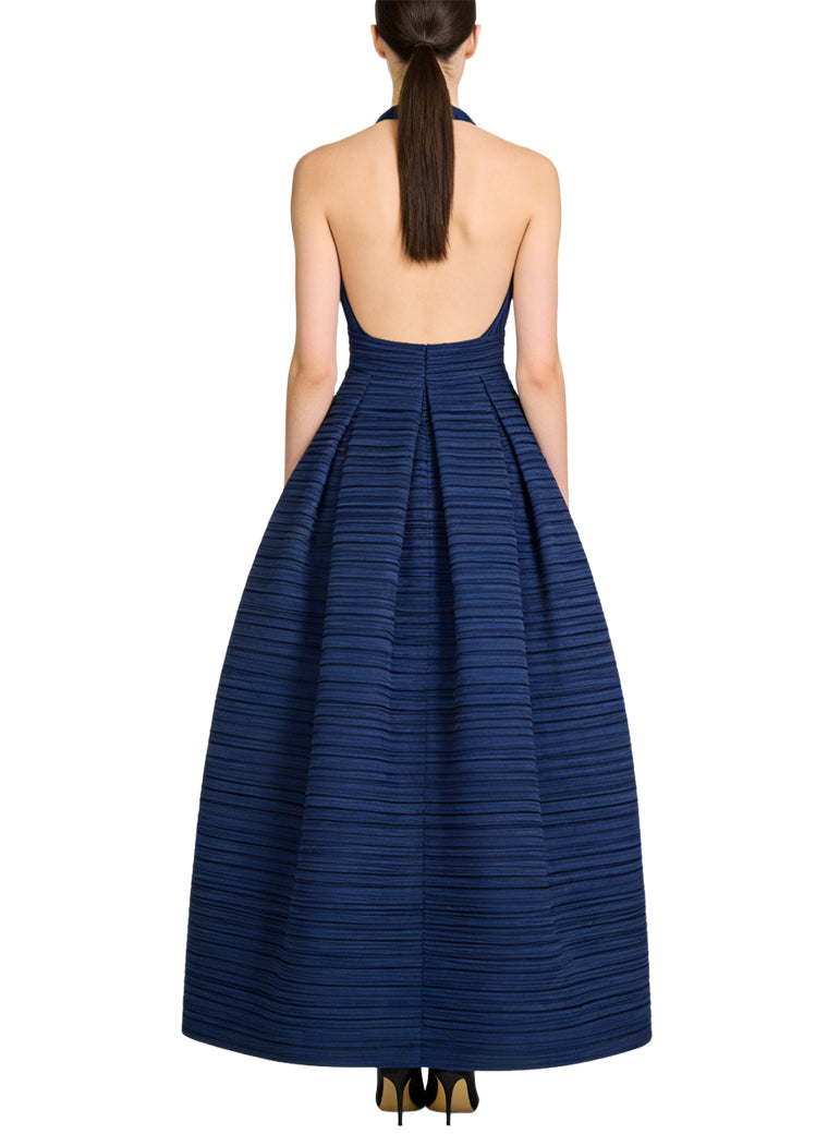 Pleated Flared Long Elegant Banquet Dress
