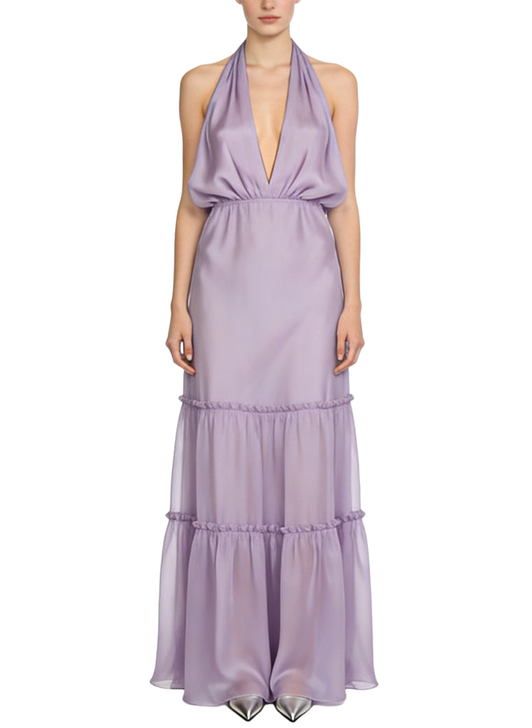 Gentle Romantic Deep V-Neck Long Dress