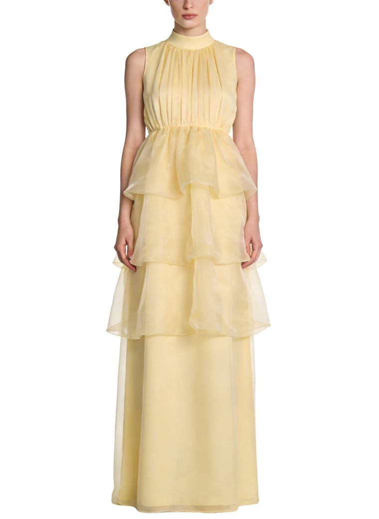 Romantic Stand Collar Sleeveless Long Dress