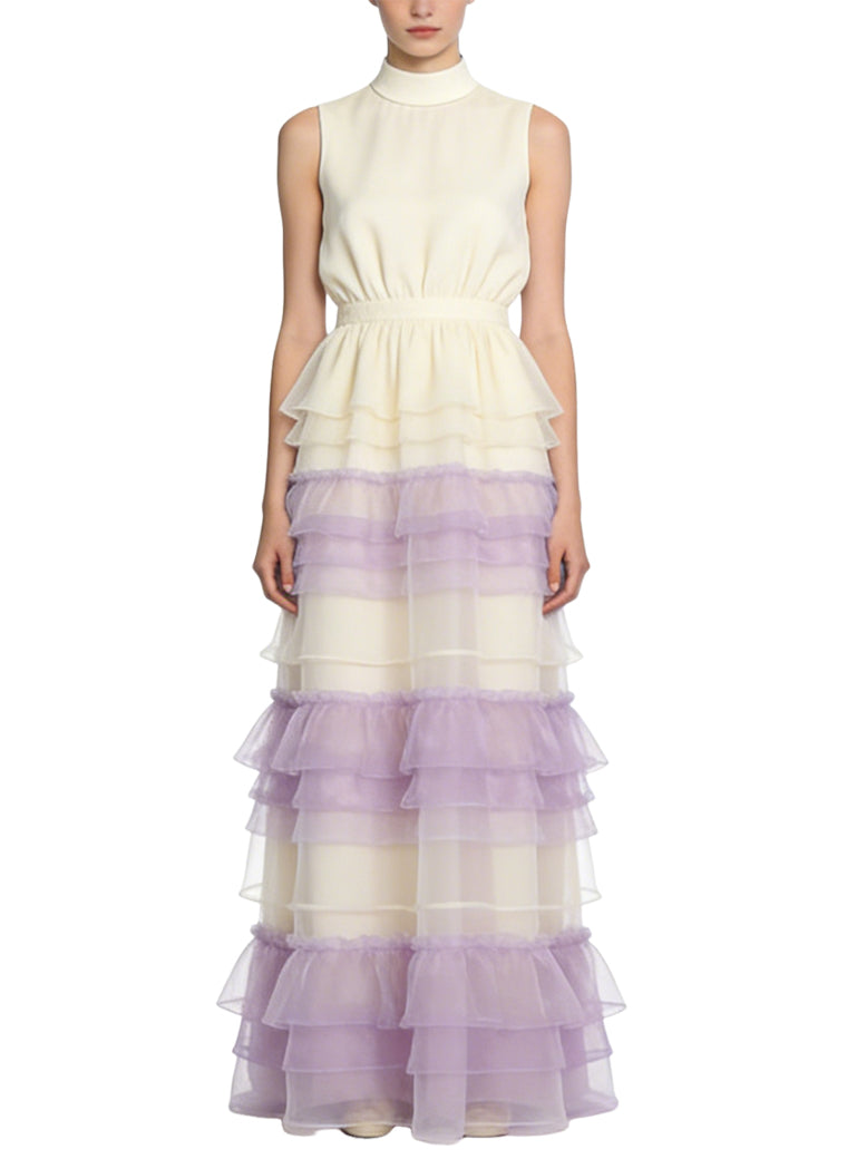 Sweet Ladies' Stand-Up Collar Sleeveless Long Dress