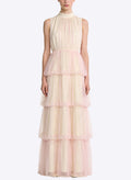 Gentle Romantic Stand Collar Sleeveless Long Dress