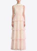 Gentle Romantic Stand Collar Sleeveless Long Dress
