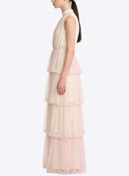 Gentle Romantic Stand Collar Sleeveless Long Dress