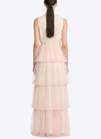 Gentle Romantic Stand Collar Sleeveless Long Dress